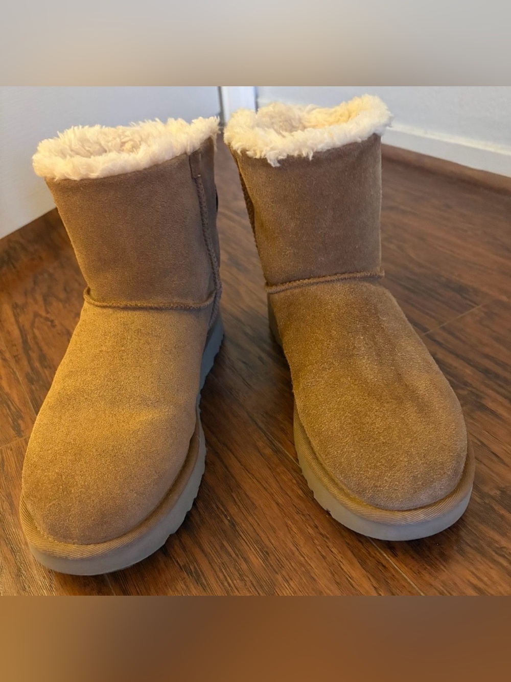 UGG Chestnut Suede Short Boot with Dark Brown Bow - Picture 2 of 7